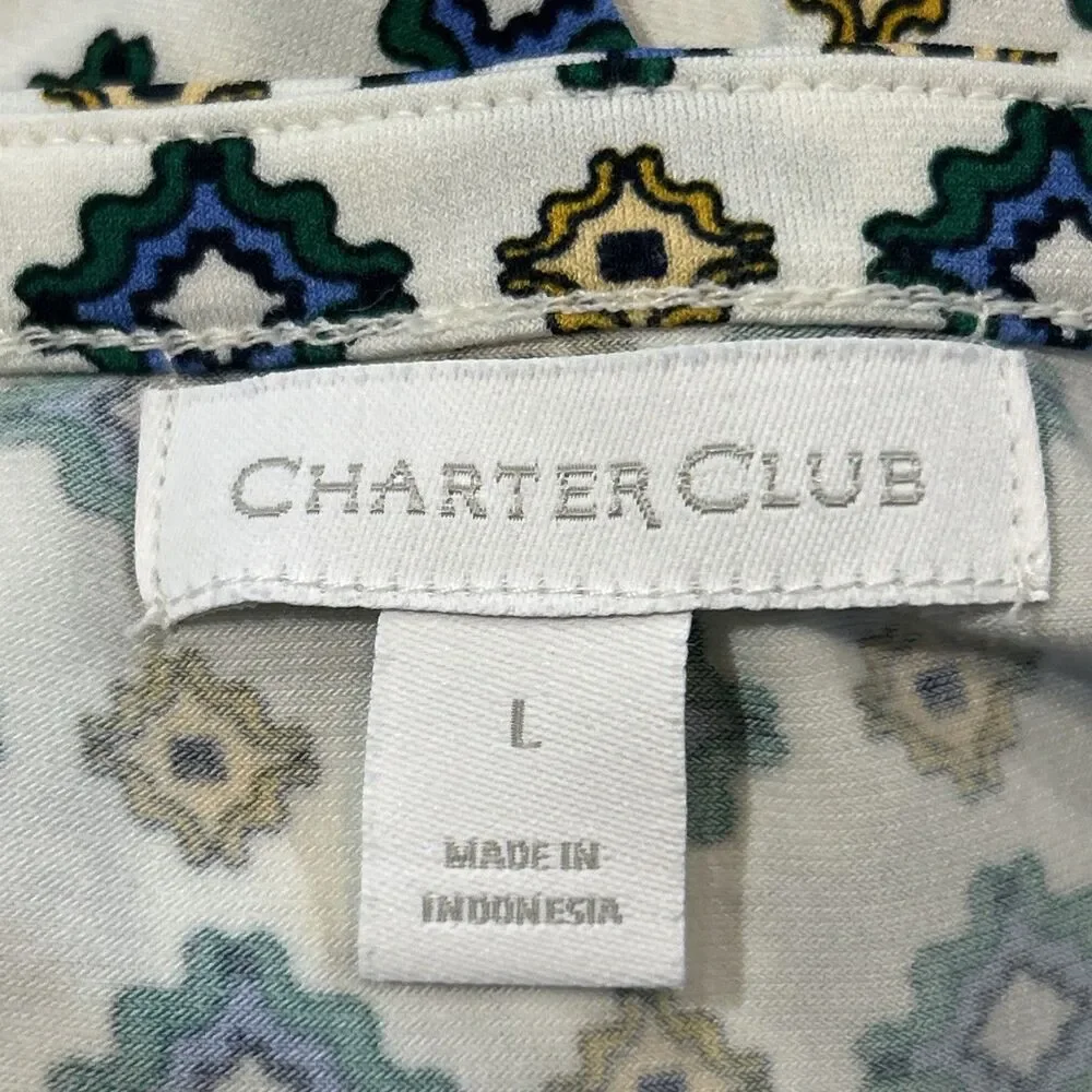 Charter Club Career Wear Women's L Tunic Blouse Stretch Knit Top Border Trim